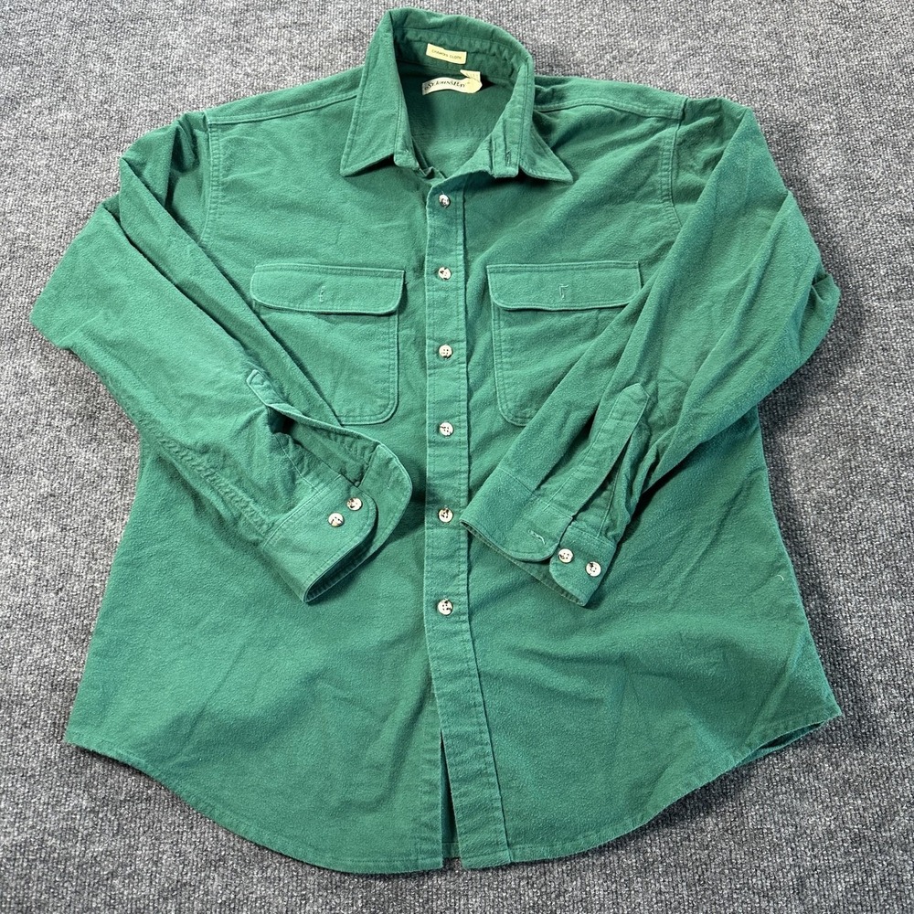 St. John's Bay Shirt Mens XL Green Chamois Cloth Button Up Long Sleeve Made USA